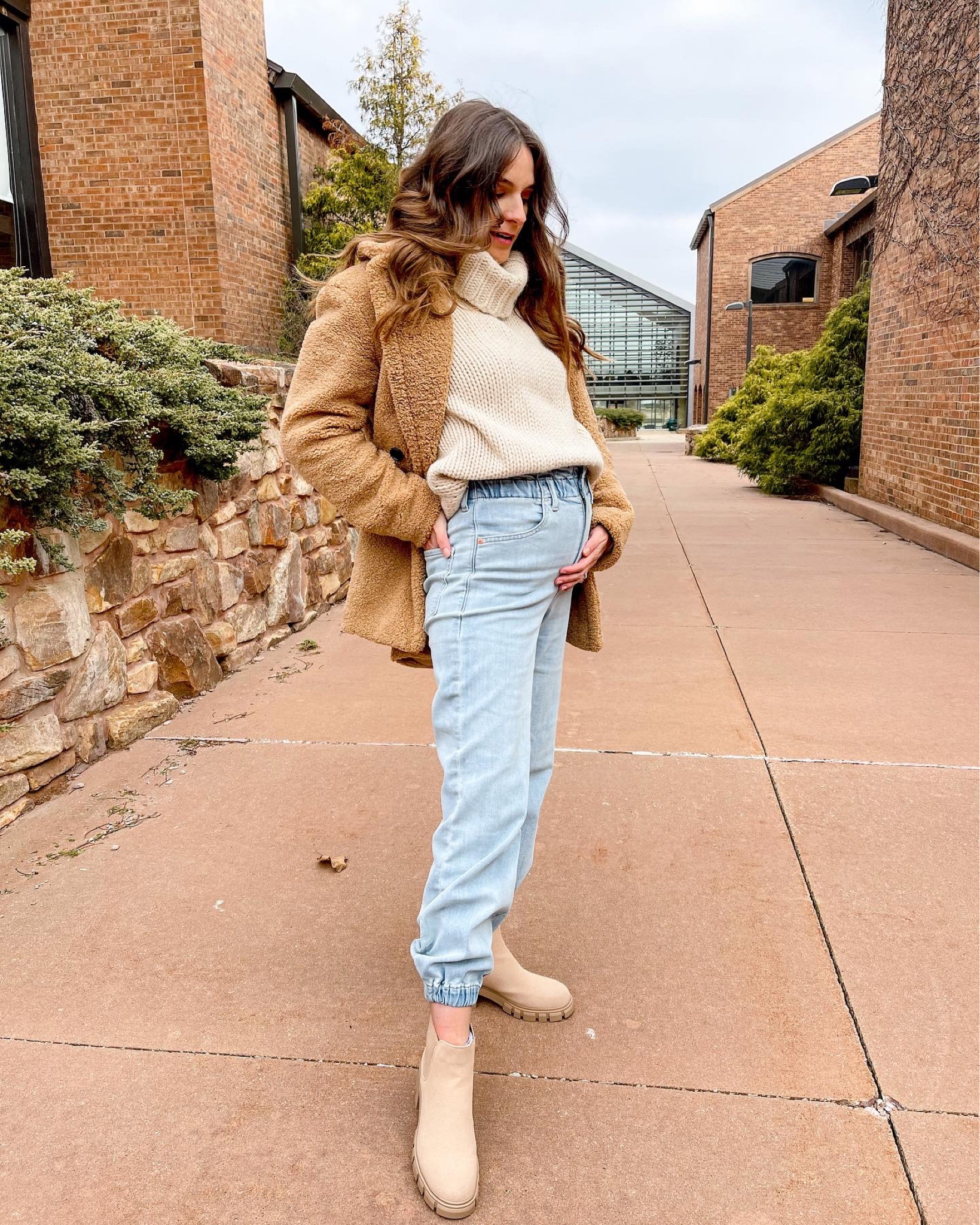 Amazon boots fit tts and are under $50! Wearing the color nude. Express jeans fit tts even before my 23 week belly. Teddy coat is so soft and warm. Coat fits tts. I linked a similar sweater from Amazon here that comes in several colors. 

#LTKbump #LTKunder50 #LTKshoecrush