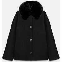 Zara - Short Wool Coat With Faux Fur Lapel - Women - Black - Women | Zara US
