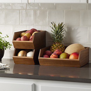 Rowan™ Wide Acacia Stacking Bin | The Container Store