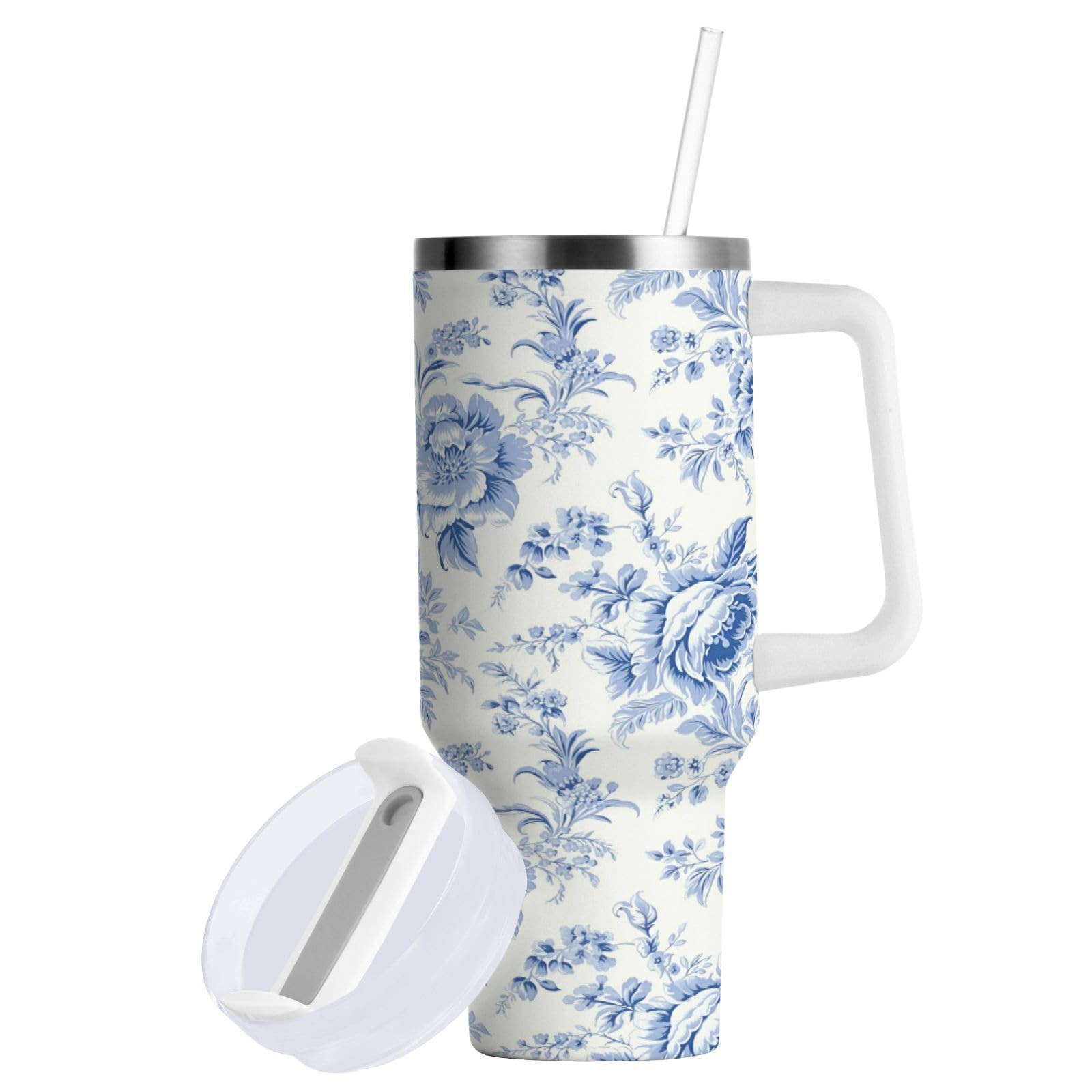 Boccsty Vintage French Floral Insulated Tumblers Blue Pattern Reusable Stainless Steel Tumbler 40... | Amazon (US)
