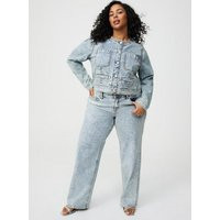 Mid-Rise Wide-Leg Perfect Wide Leg Glitter-Coated Jeans in Lightblue-Denim | Torrid (US & Canada)
