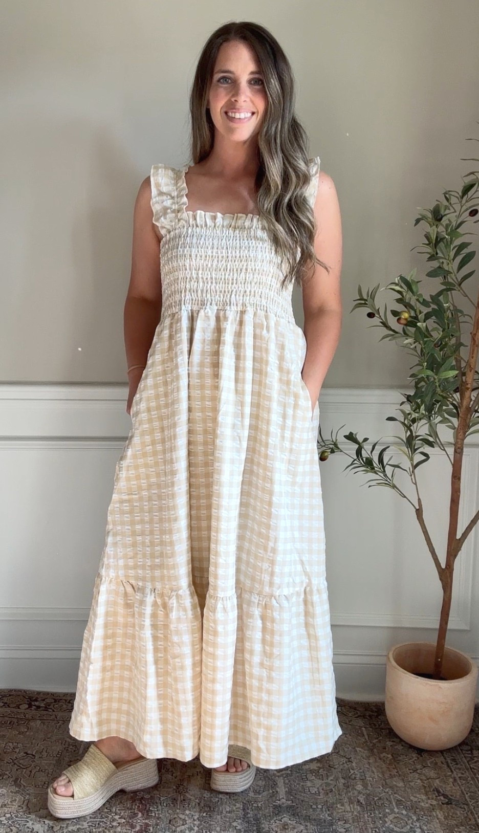 One of my BEST Amazon dresses! 
I love the neutral color. It comes in 4 other colors as well! 
It has pockets! 😍
It is so flowy, fits great, and it very flattering! I love that the straps are thicker and have the ruffle detail. 
It’s the PERFECT Spring and Summer dress! 

These woven platform heels will go with ANY summer dress and are so comfy! 

#LTKSeasonal #LTKShoeCrush #LTKMidsize
