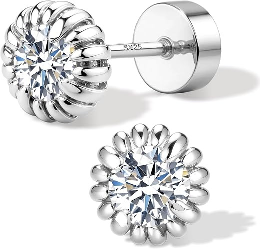 Moissanite Earrings Flat Back Solid 925 Sterling Silver Post | Amazon (US)