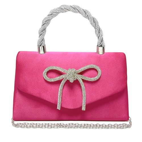 LJMBOEN Women Evening Bag Sparkly Bow Clutch Purses Wedding Glitter Rhinestone Clutch Bags Dressy Handbags for Party, Prom (Hot Pink) | Amazon (US)