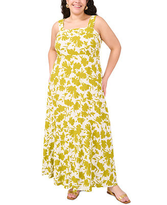 Plus Size Printed Square-Neck Smocked-Back Sleeveless Maxi Dress | Macy's