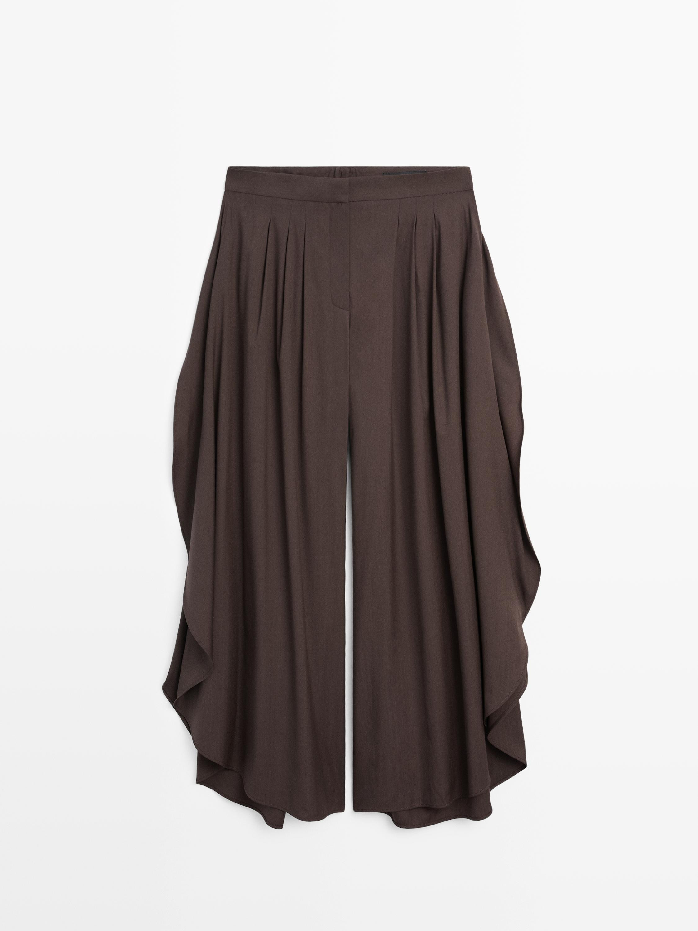 Wide-leg trousers with pleats and side slits | Massimo Dutti FR