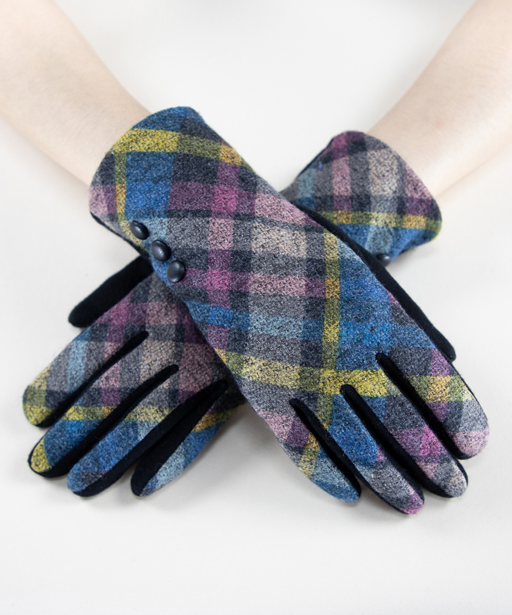 RQ Women's Casual Gloves BROWN - Blue & Yellow Diamond-Plaid Touch Screen Gloves | Zulily