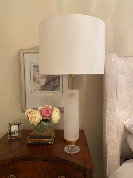 The alabaster table lamp. 
Beautiful and so heavy! This table lamp is 33 inches from bottom to the top of the linen shade. Beautiful in any room but using this lamp in the guest bedroom here. 
kimbentley, home decor, living room decorr

#LTKhome #LTKover40 #LTKwedding