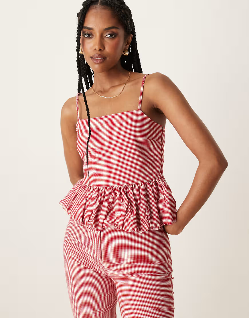 Mango gingham ruched hem cami co-ord in red | ASOS (Global)