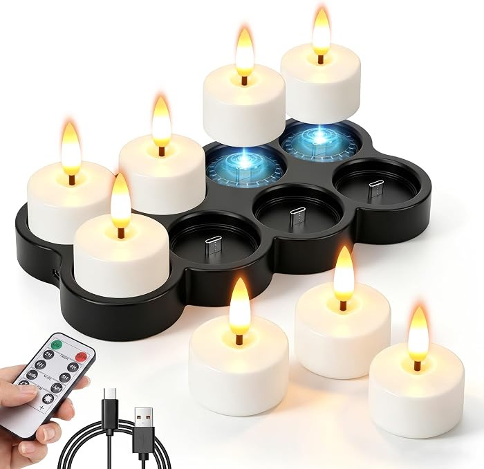 8 Pcs Rechargeable Flameless Candles with Remote Timer & Charging Base | Amazon (US)