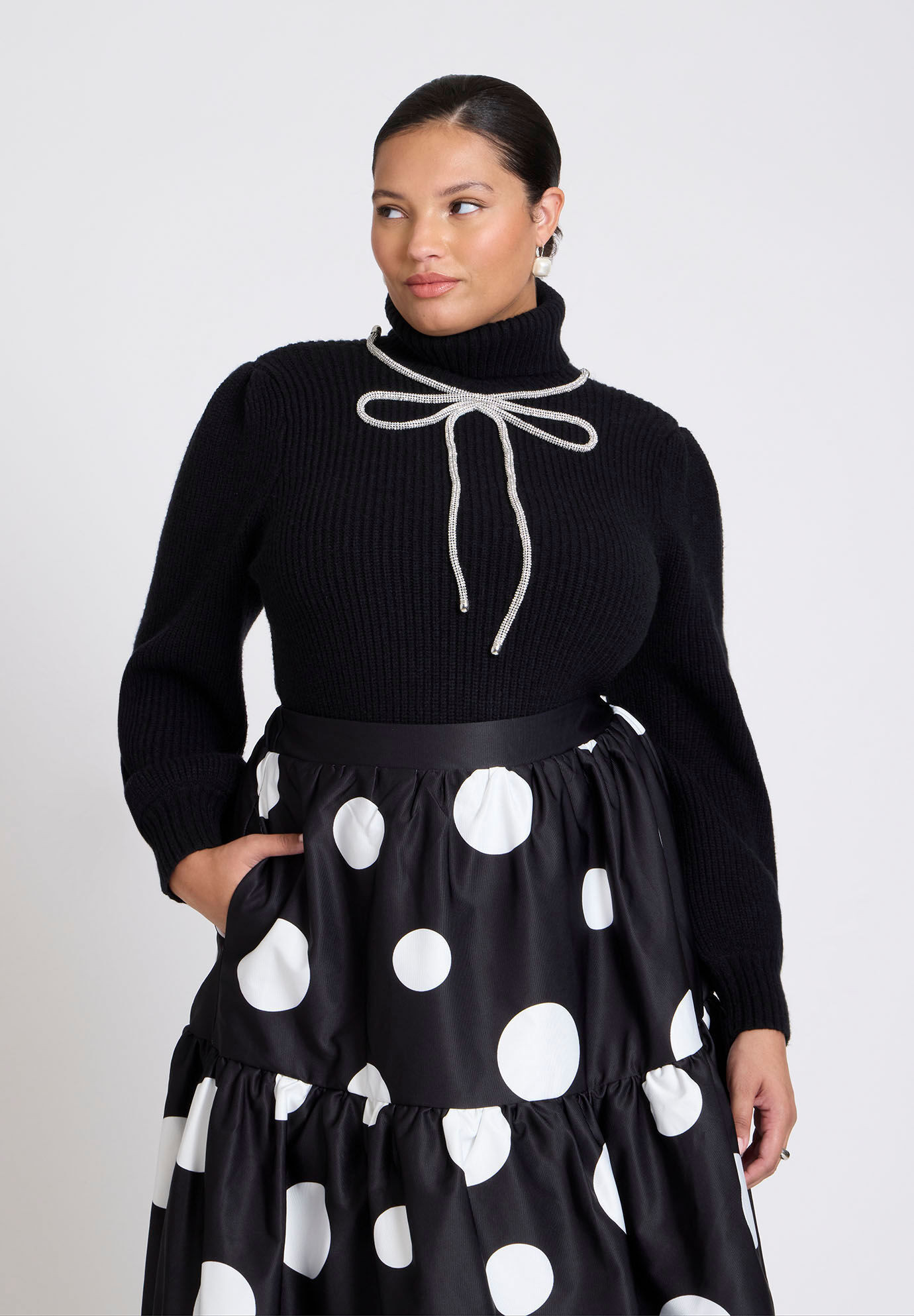 ELOQUII x kate spade new york Bow Applique Turtle Neck Sweater | Eloquii