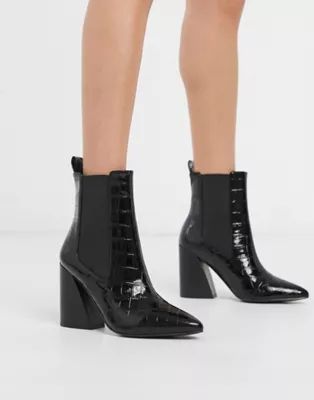 ASOS DESIGN Rocco pointed heeled boots in black croc | ASOS (Global)