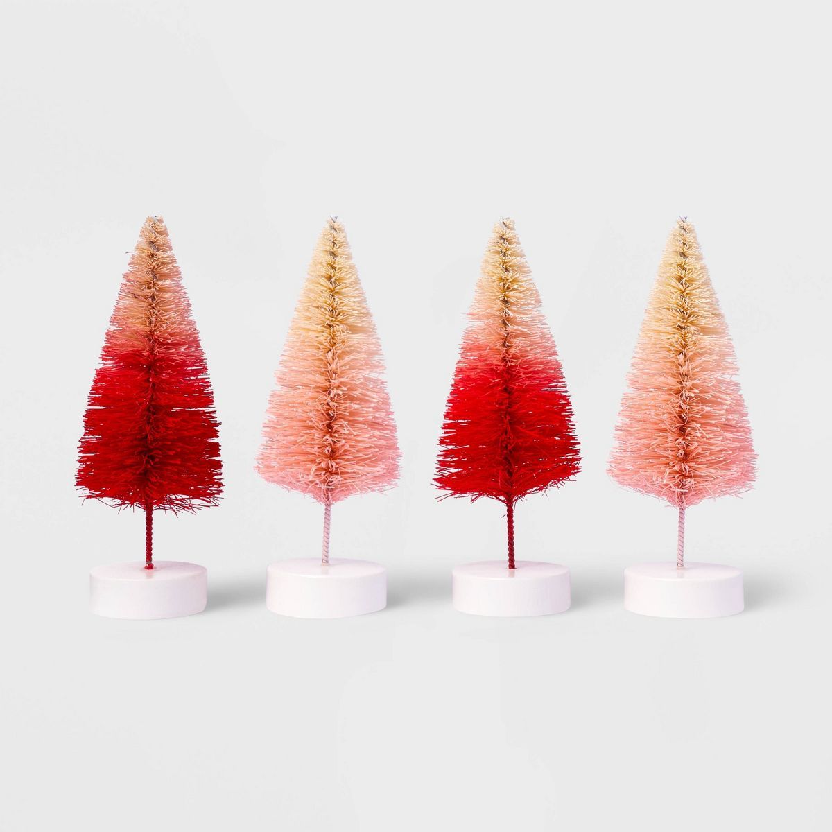 4pk Valentine's Bottle Brush Tree Figurines Pink/Red - Spritz™ | Target