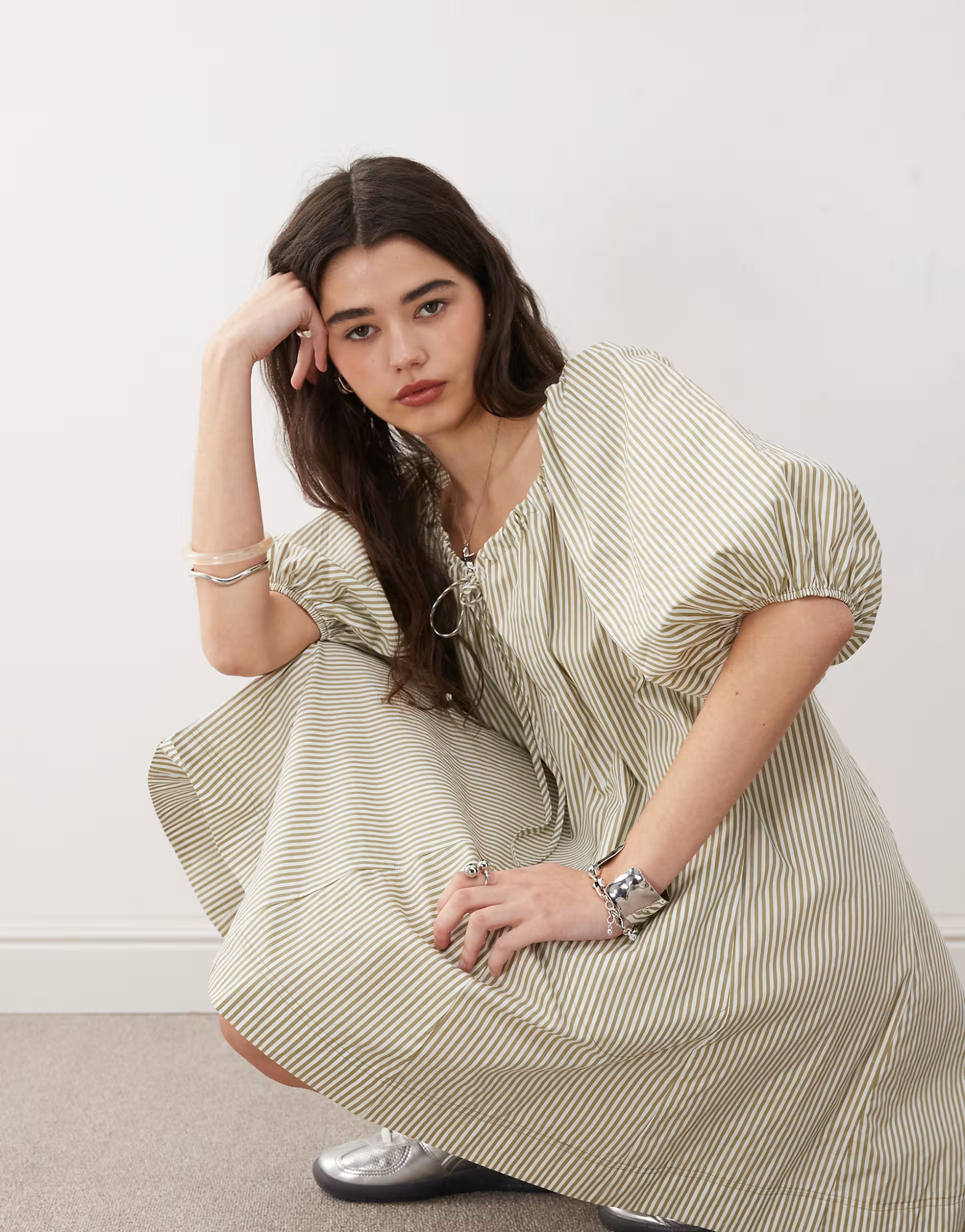 COLLUSION smock dress in green stripe | ASOS (Global)