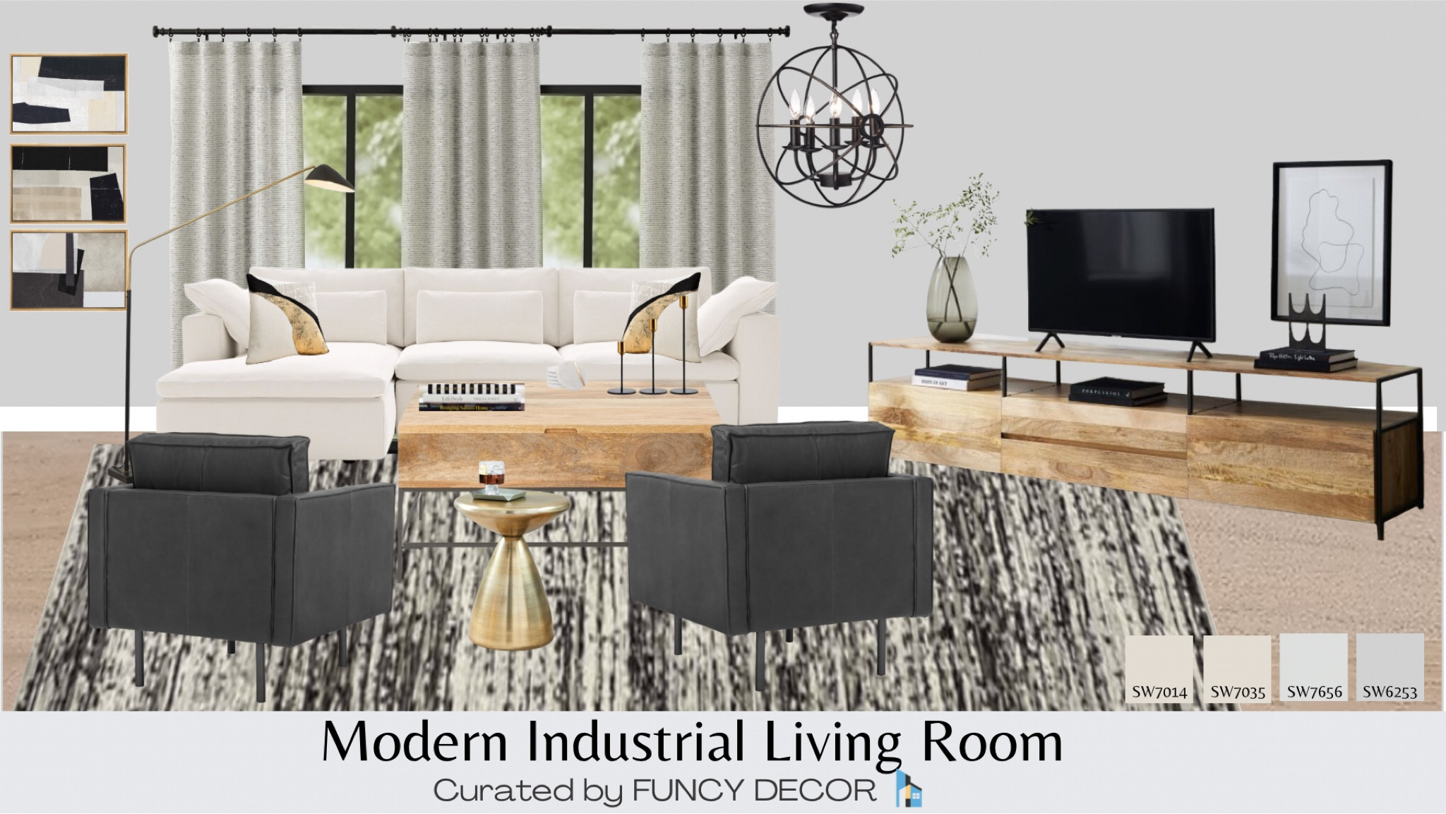 This Modern Industrial living room is monochromatic with black metals, mango wood, and a modern sensibility in its lines.  Pieces are curated from West Elm, Amazon, and Overstock.

#LTKstyletip #LTKhome #LTKFind