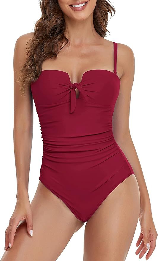 Upopby Women's Bandeau One Piece Swimsuits Tummy Control Bathing Suit for Women Strapless Slimmin... | Amazon (US)