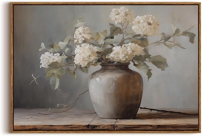 KISSFOX Vintage Framed Wall Art Decor Rustic Hydrangea Flowers Pictures Wall Decor Botanical Flor... | Amazon (US)