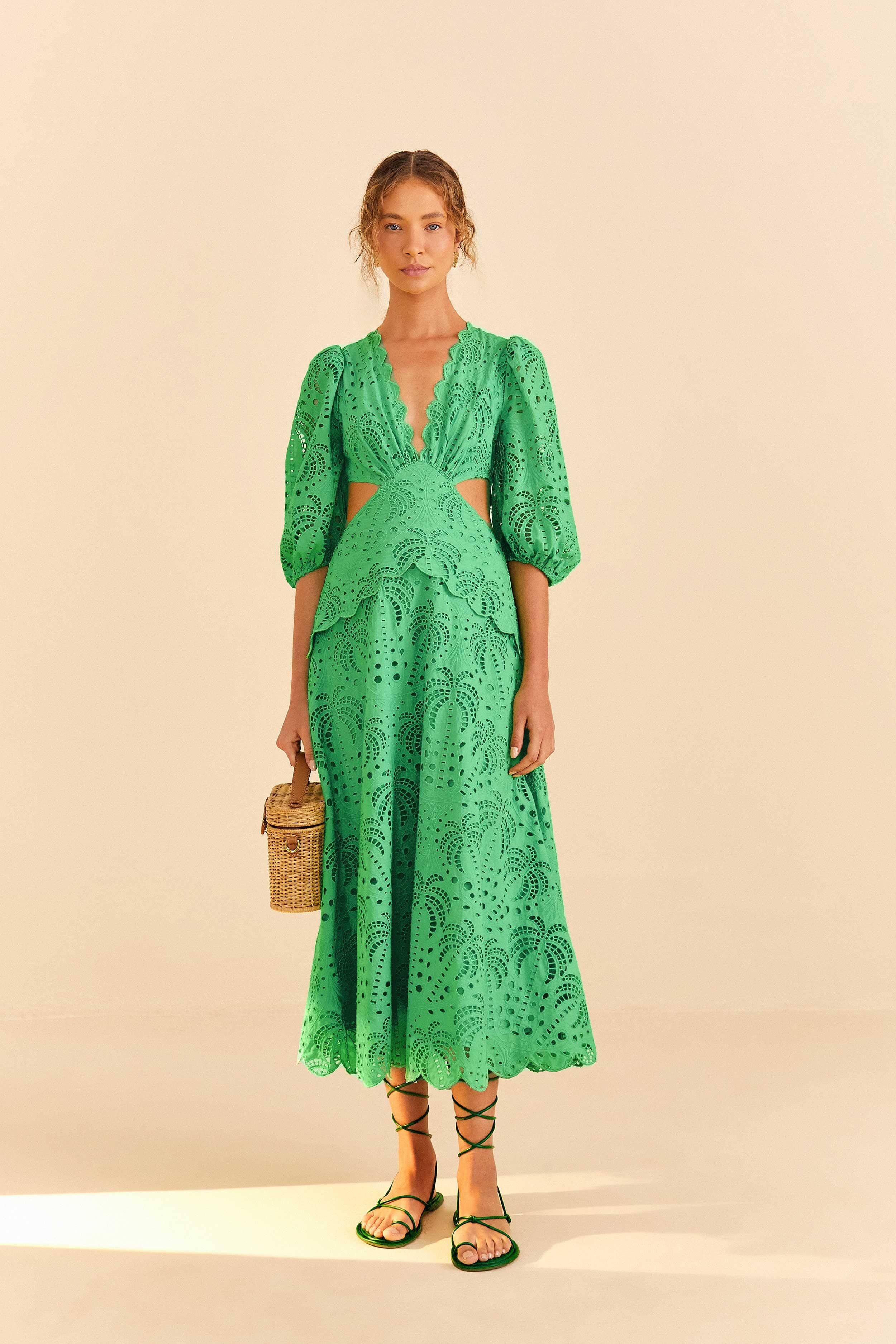 green richelieu midi dress | FarmRio