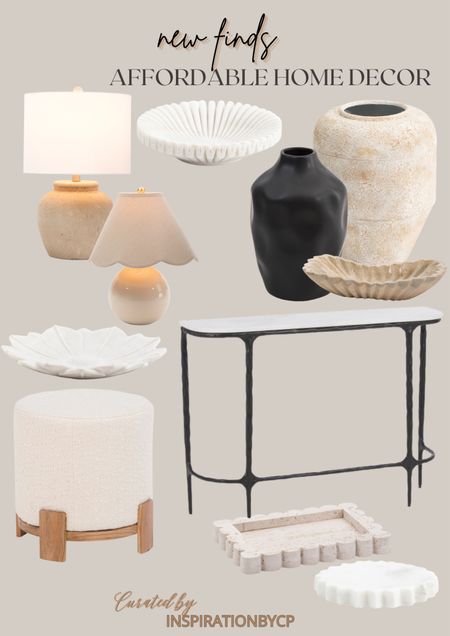 NEW AFFORDABLE HOME FINDS
Travertine, marble table, marble bowl, scalloped tray, rustic lamp, neutral decor, look for less, natural stone, ottoman, textured vase, console table, Restoration hardware inspired

#LTKSaleAlert #LTKHome