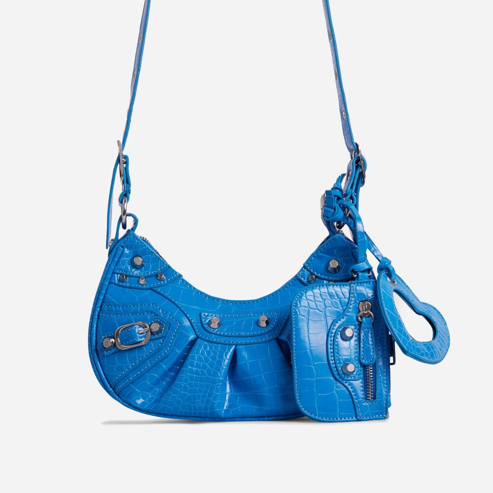 Harlin Studded Purse Detail Shoulder Bag In Blue Faux Leather | EGO Shoes (US & Canada)