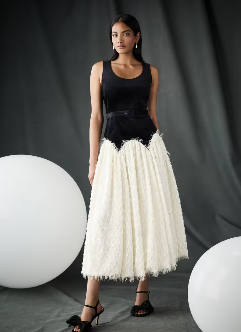 Allegra Black Birch Fringing Skirt Dress | L.K. Bennett (UK)