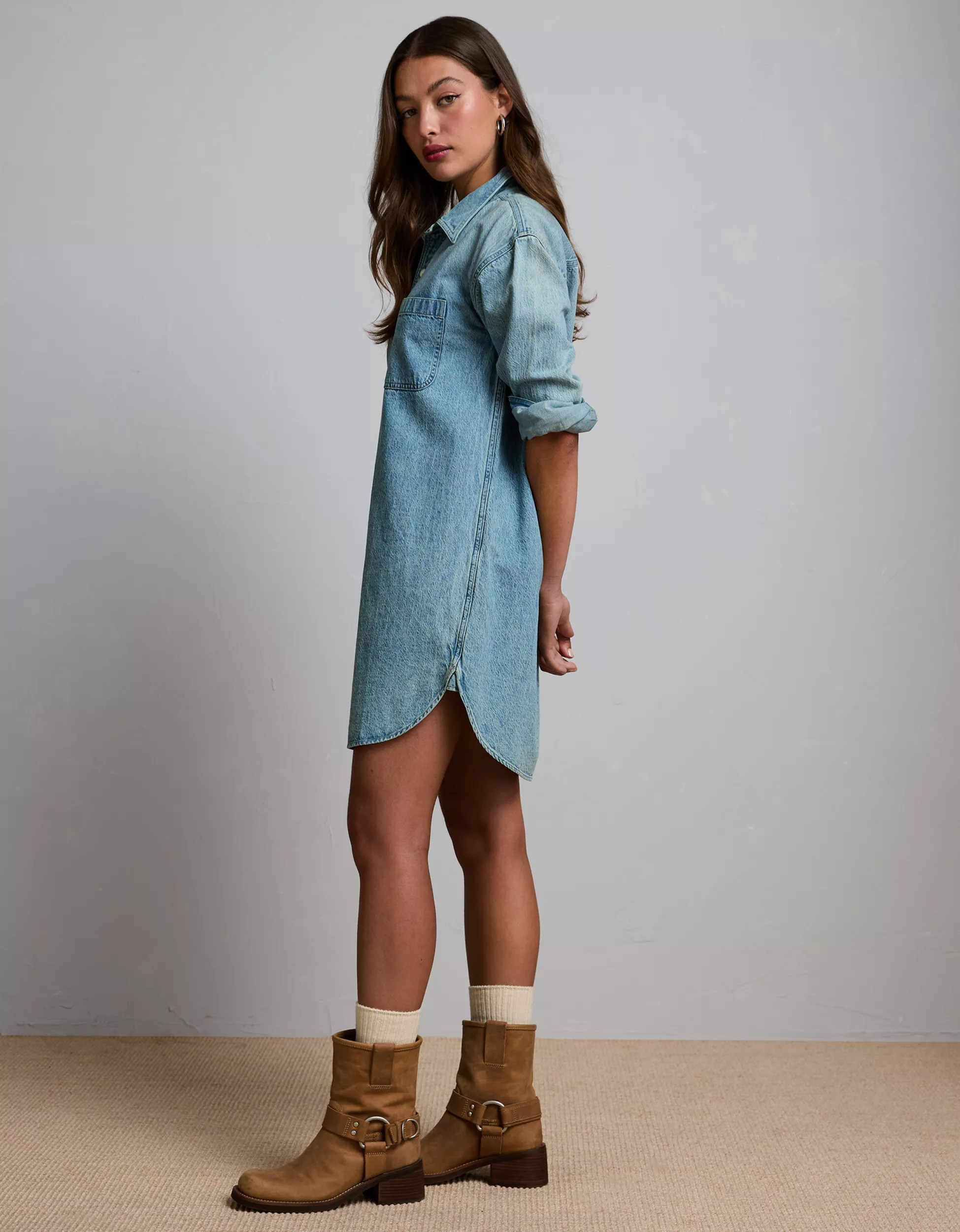 AE77 Premium Denim Shirt Dress | American Eagle Outfitters (US & CA)