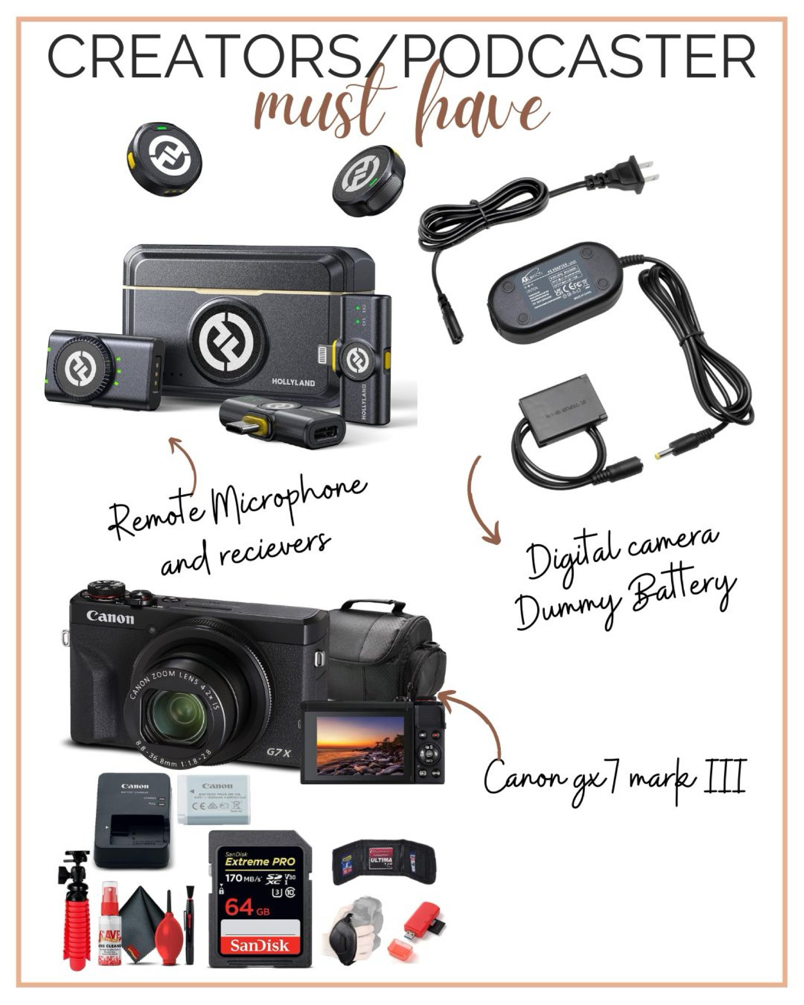 🎤🎥 Calling all creators & podcasters! If you’re serious about content, these must-haves will take your setup to the next level. A reliable camera for crisp visuals, a dummy battery for endless recording, and a remote microphone for crystal-clear audio—because your voice deserves to be heard, loud and clear! 🚀✨ Tap to shop the essentials and level up your content game! #CreatorEssentials #PodcastSetup #LTKTech #creatormusthave #recordingsetup

#LTKWatchNow