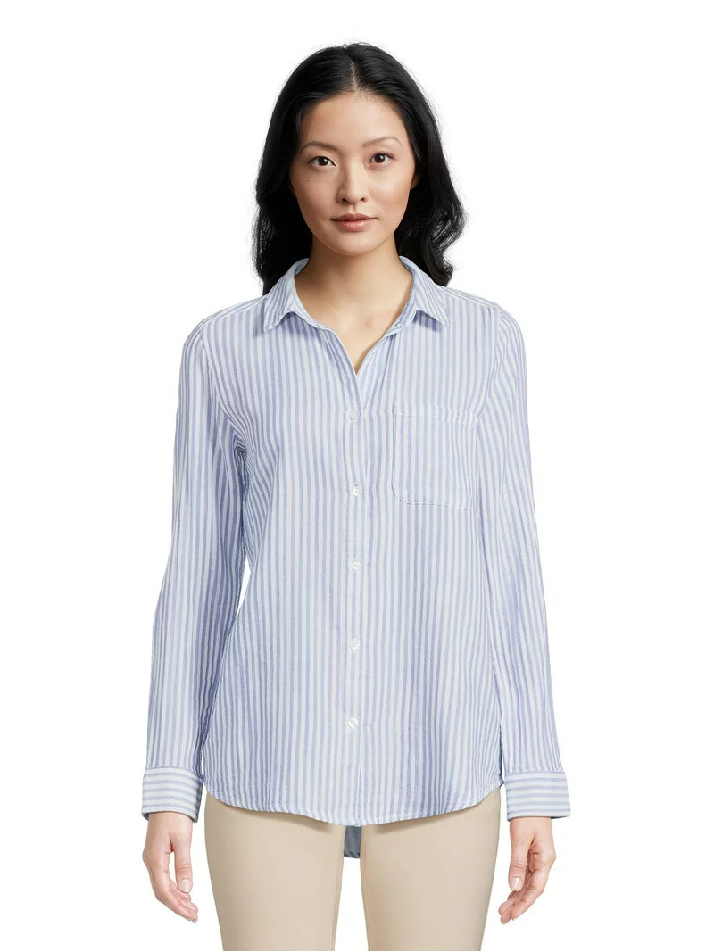 Time and Tru Women's Oversized Button Front Shirt, Sizes XS-XXXL | Walmart (US)