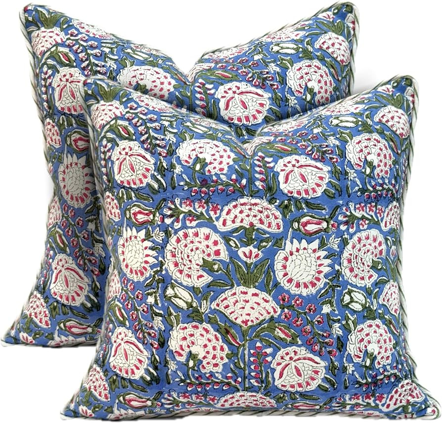 ATOSII Block Print Throw Pillow Covers, 24" X 24" - Set of 2, Decorative Couch Pillows for Living... | Amazon (US)