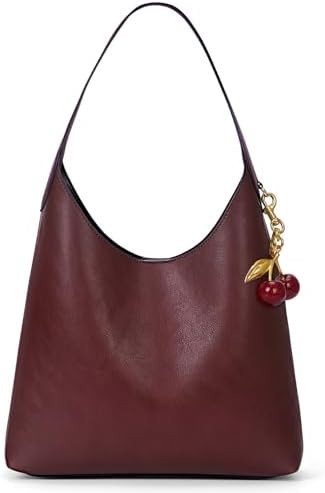Faux Suede Hobo Bags Vegan Leather Shoulder Bag Tote for Women with Cherry Charm Slouchy Designer... | Amazon (US)