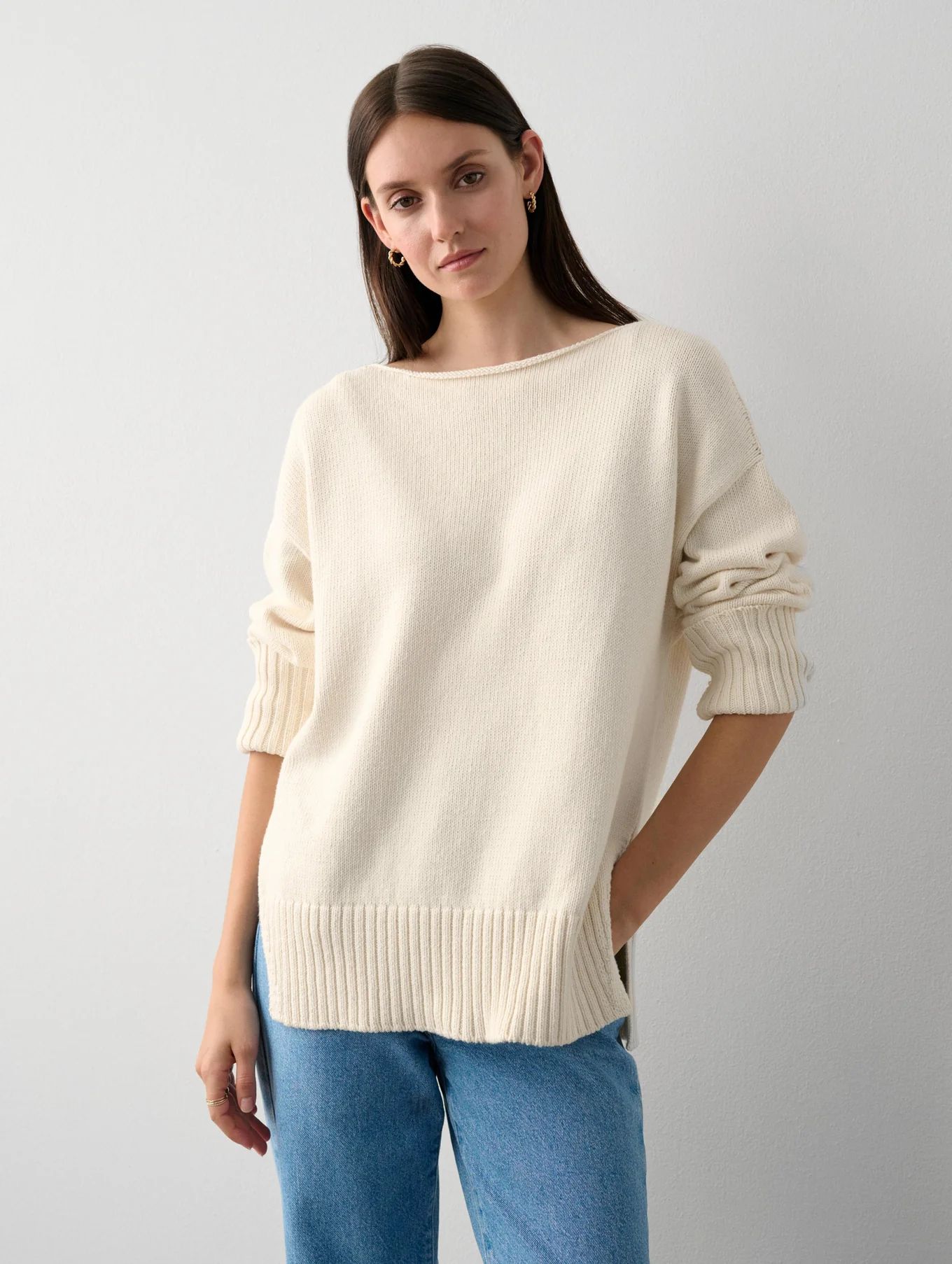 Cotton Boatneck Sweater | White and Warren