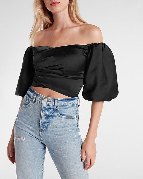 Satin Wrapped Off The Shoulder Crop Top | Express