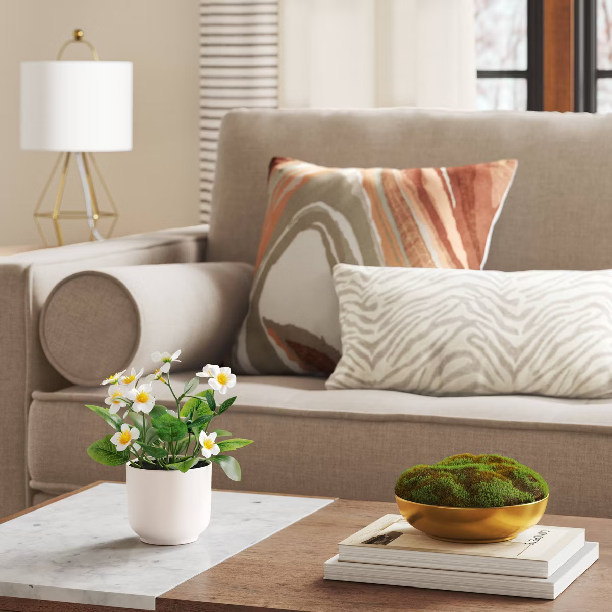 Moss in Gold Bowl - Threshold™: Faux Floral Decor, Ceramic Pot, Indoor Tabletop Display | Target