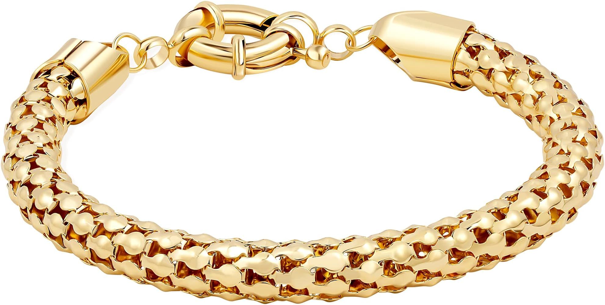 Barzel 18K Gold Plated Popcorn Mesh Bracelet for Women, 7.5 Inches - Made in Brazil | Amazon (US)