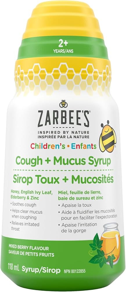 Zarbee's Children's Cough + Mucus Syrup, Zinc, Honey, Elderberry, English Ivy Leaf, Immune System... | Amazon (CA)
