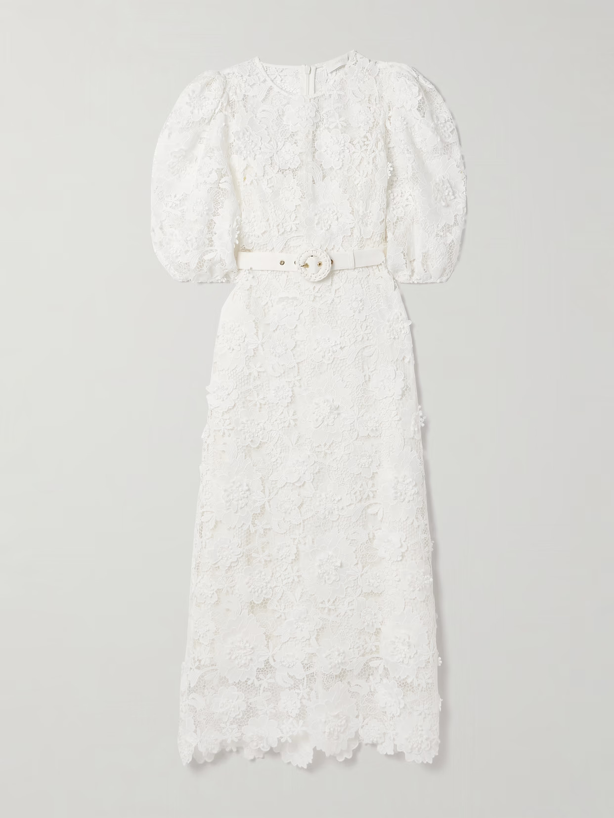 Zimmermann - Halliday Belted Recycled-guipure Lace Midi Dress - Ivory | NET-A-PORTER (US)