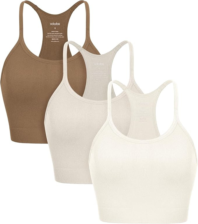 ODODOS Seamless Racerback Sports Bra for Women Ribbed Camisoles Non Padding Yoga Bra Crop Tank To... | Amazon (US)