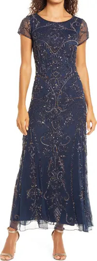 Beaded Mesh Midi Cocktail Dress | Nordstrom