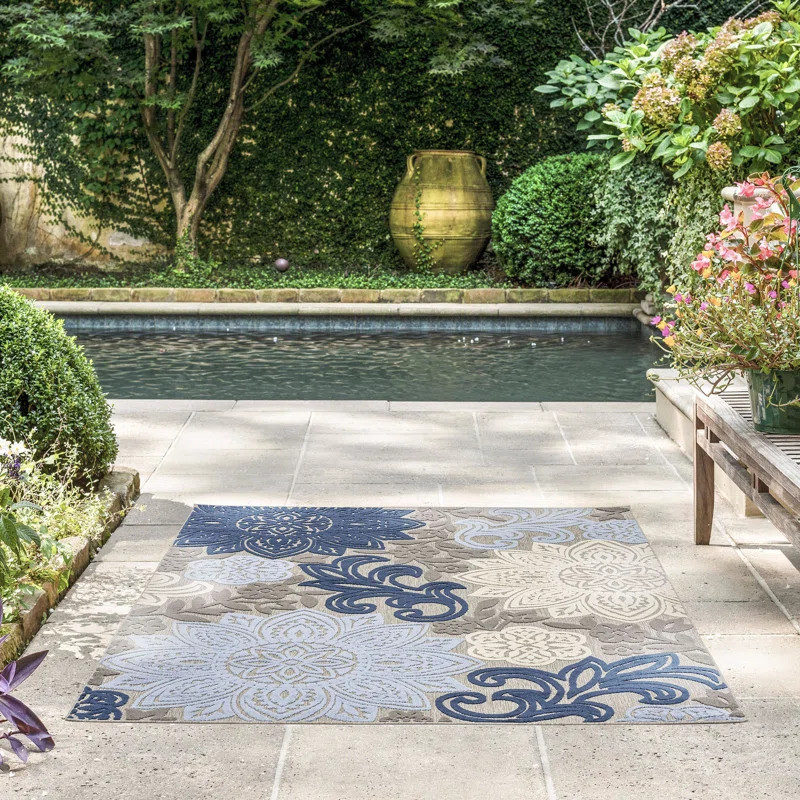 Floral Flatweave Water Resistant Indoor Outdoor Rugs for Patios, Deck, Porch or Entryway | Wayfair North America
