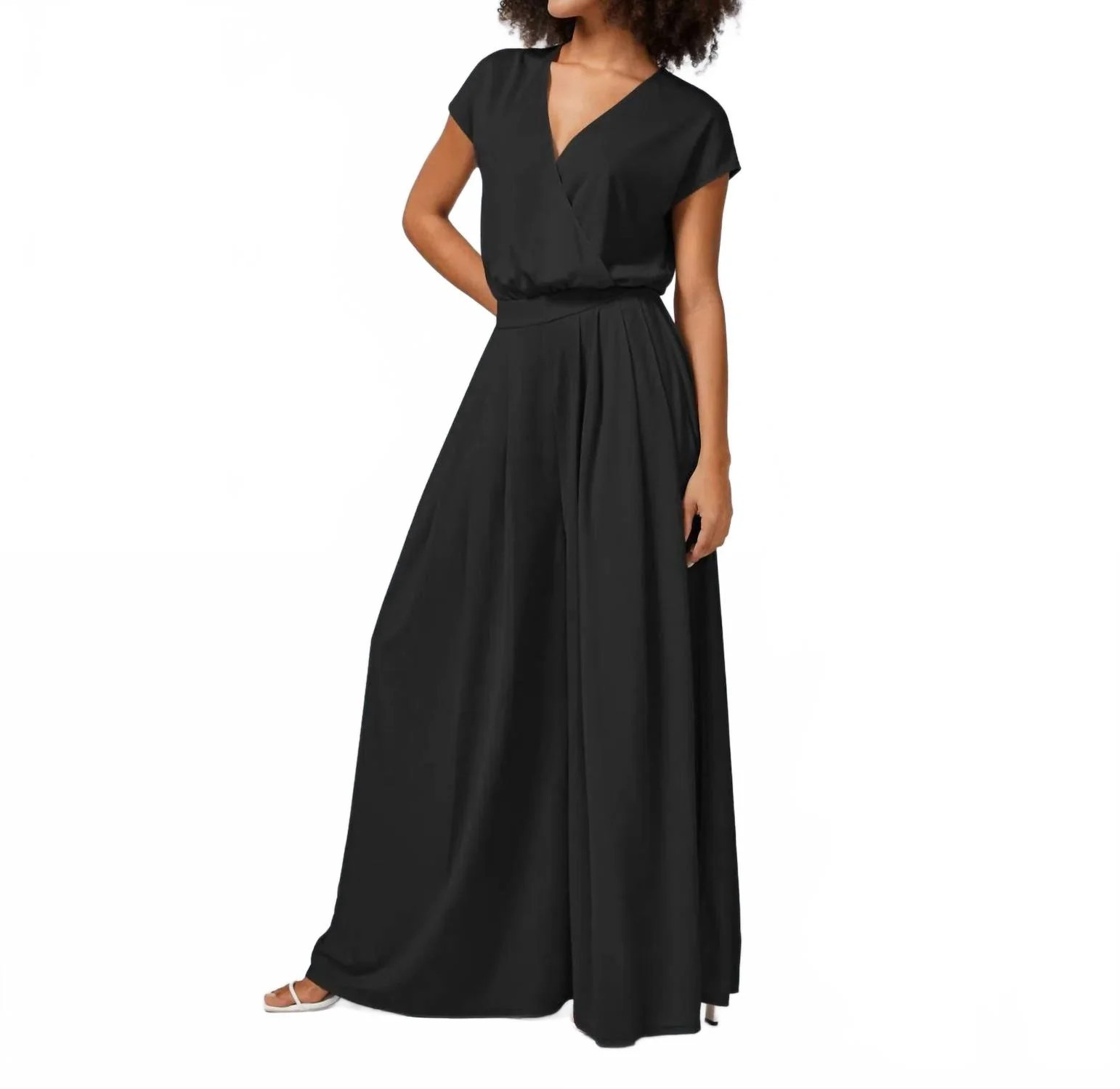 V Neck Wide Leg Jumpsuit In Black | Shop Simon