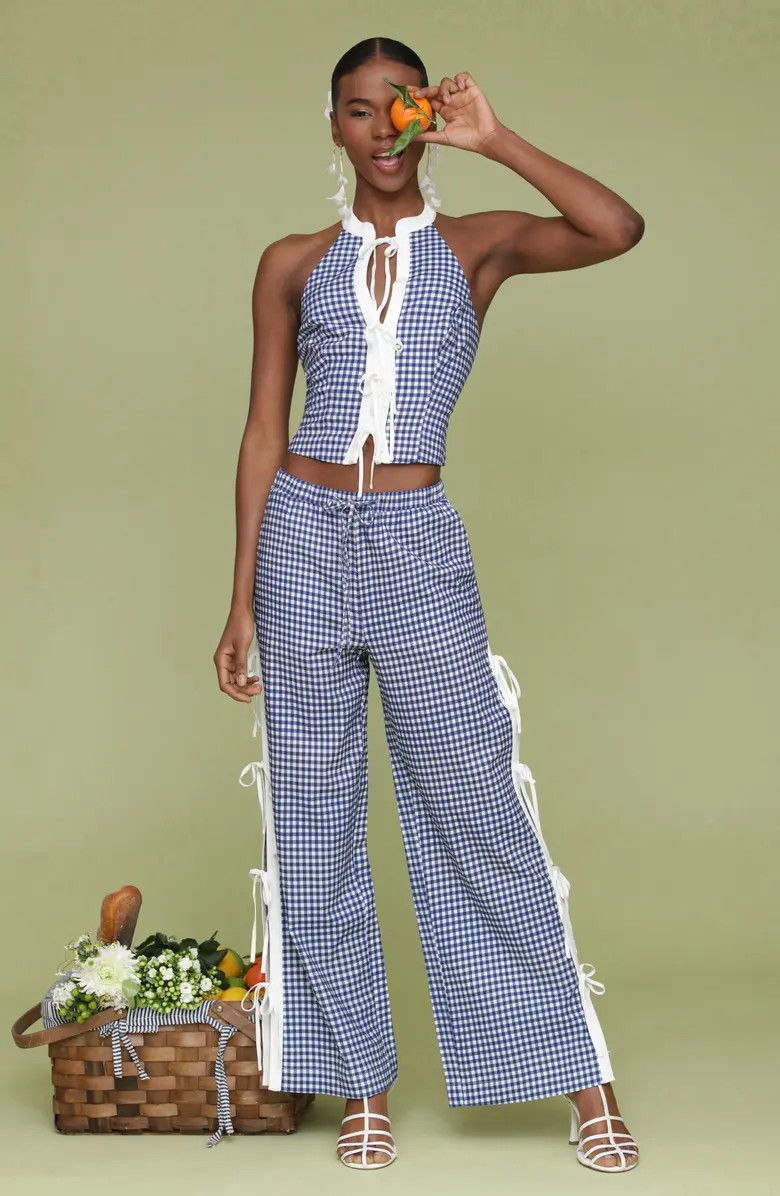 Avec Les Filles Side Tie Gingham Drawstring Pants | Nordstrom | Nordstrom