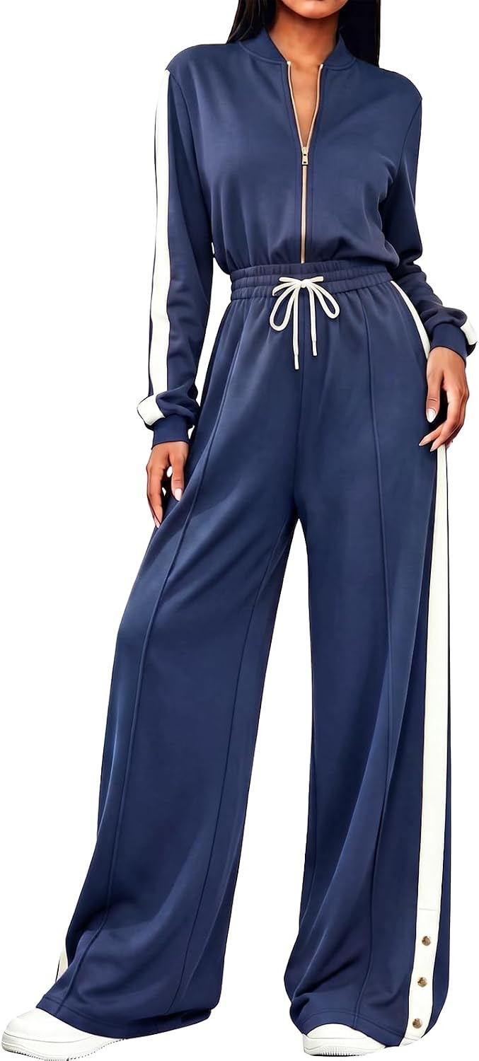 Fisoew Womens One Piece Jumpsuits Casual Drawstring Waist Wide Leg Rompers | Amazon (US)