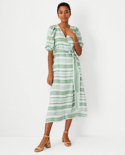 Floral Striped Jacquard Puff Sleeve Midi Dress | Ann Taylor (US)