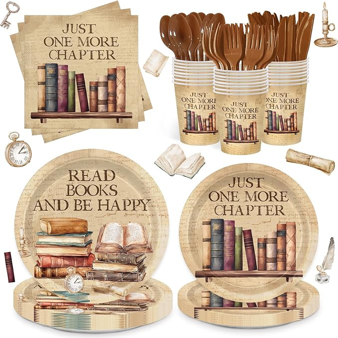 168pcs Vintage Book Party Plates Napkins Party Book Club Theme Birthday Supplies Library Reading ... | Amazon (US)