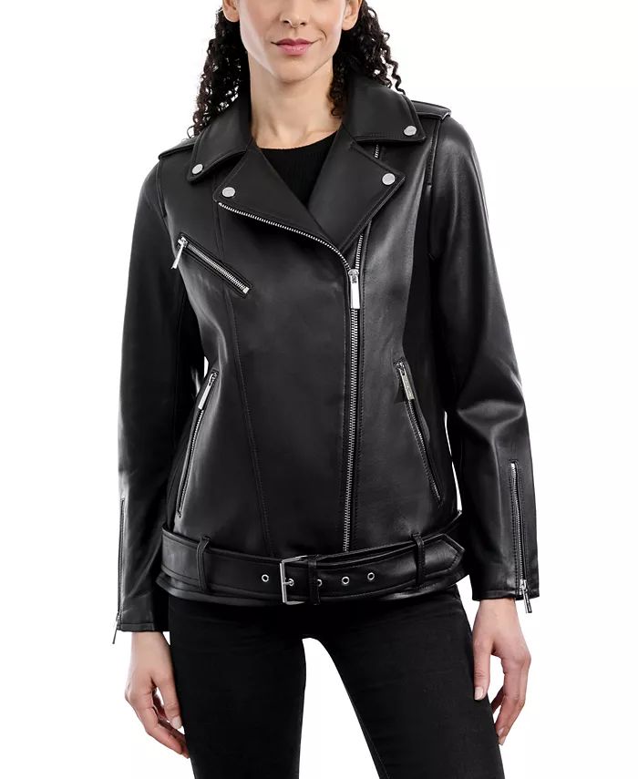 Michael Kors Women's Oversized Leather Moto Coat, Created for Macy's & Reviews - Coats & Jackets ... | Macys (US)