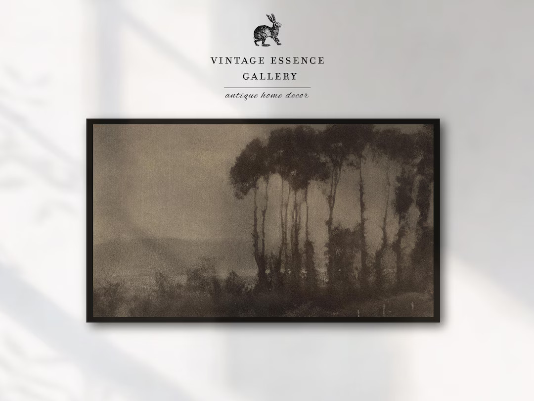 Samsung Frame TV Art Dark Moody Vintage Sepia Landscape Misty Forest Tall Trees Artwork Tranquil ... | Etsy (US)