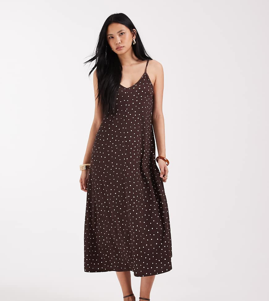 ONLY Tall midi dress in brown polka dots | ASOS (Global)