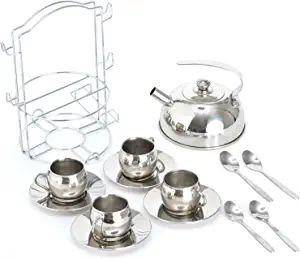 Timy Kids Tea Party Set 14pcs for Girls, BPA Free Stainless Steel Tea Set Pretend Kitchen Toys | Amazon (US)
