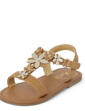 Toddler Girls Metallic Floral Gladiator Sandals - tan | The Children's Place