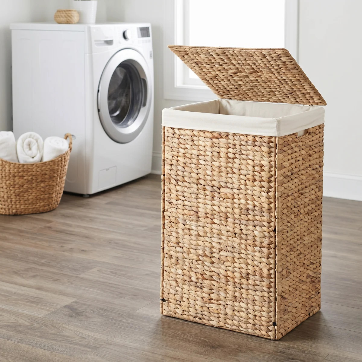 Nivora Water Hyacinth Laundry Hamper Brown 15 x 11.8 x 24 Inches with Removable Liner - Woven Org... | Wayfair North America